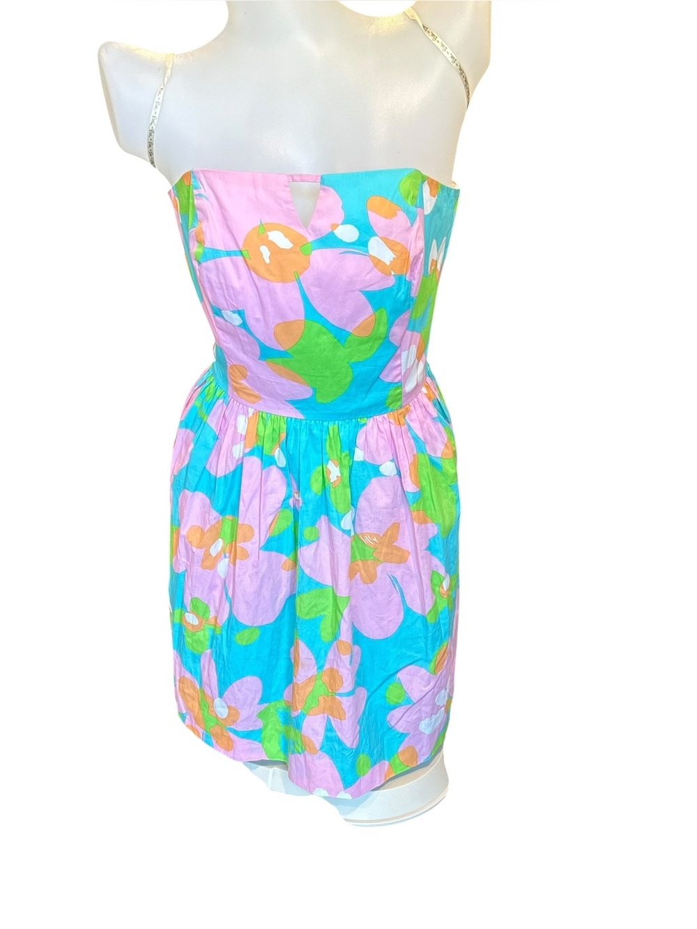 Lilly Pulitzer Pastel Floral Strapless Dress 6 Preppy Resort Cotton Garden Pink